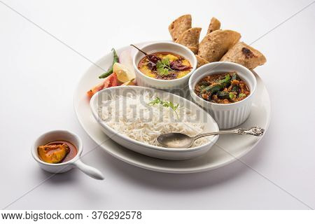 Indian Food Platter Or Thali Contains Vegetarian Recipes, A Complete Meal