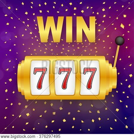 Retro Banner For Game Background Design. Winner Banner. Slot Machine With Lucky Sevens Jackpot. Vect