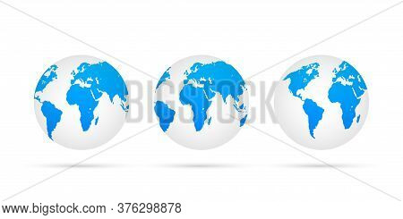 Earth Globes Isolated On White Background. Flat Planet Earth Icon. Vector Stock Illustration.