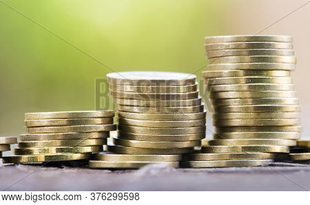 Gold Money Coins, Coronavirus Financial Stimulus, Aid Package Symbol, Help Concept
