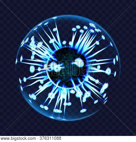 Electric Ball. Lightning Circle. Thunderbolt. Vector Electric Discharge Effect. The Light Sphere In 