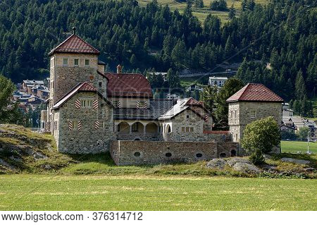 Ancient Castle Crap Da Sass, On The Coast Of The Silvaplana Lake (silvaplanersee), Silvaplana Villag