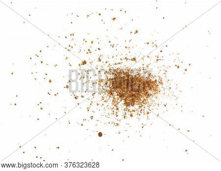 Seasoning Coriander Powder On White Background Isolation, Top View