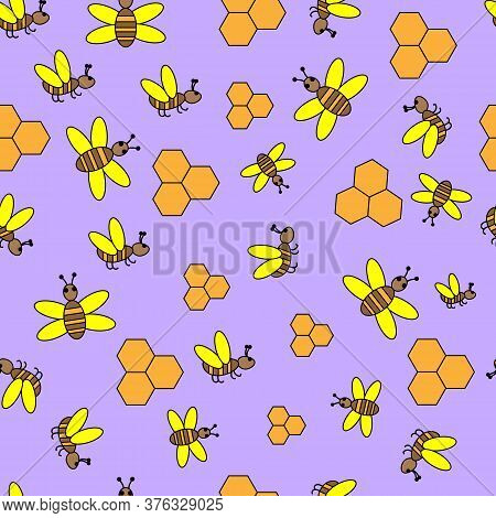 Simple Seamless Background With Bees And Honeycombs