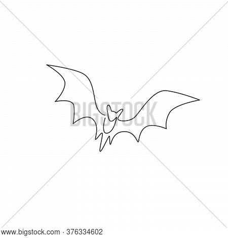 Single Continuous Line Drawing Of Cute Flying Bat For Nature Lover Organization Logo Identity. Noctu