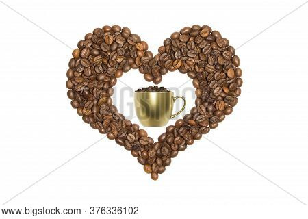 Coffee heart contains a coffee cup. Isolated on a white background. (PNG file has transparent background)
