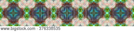Ogee Geo Border. Folk Embroidery. Spring Floral Print. Gray Seamless Shibori Style Design. Retro Fab