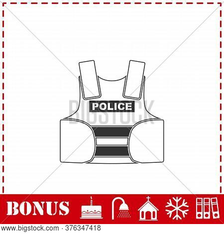 Police Flak Jacket Or Bulletproof Vest Icon Flat. Simple Vector Symbol And Bonus Icon