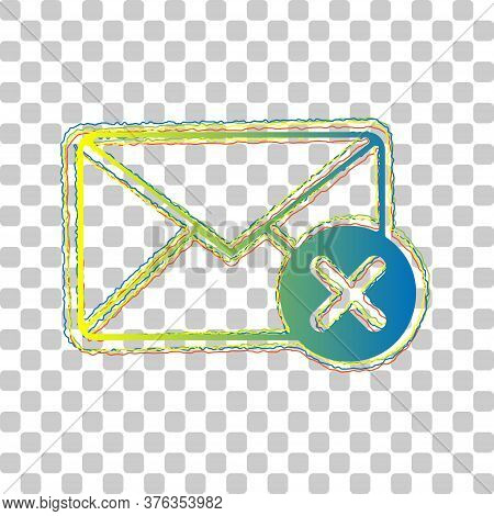 Mail Sign Illustration With Cancel Mark. Blue To Green Gradient Icon With Four Roughen Contours On S