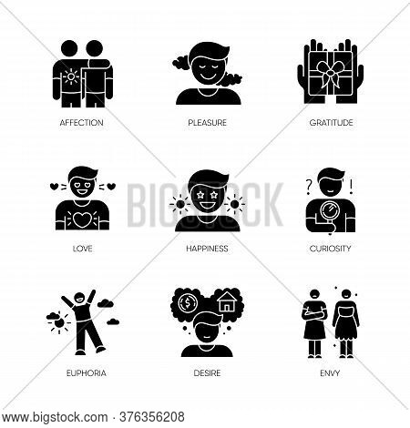 Feelings And Emotions Black Glyph Icons Set On White Space