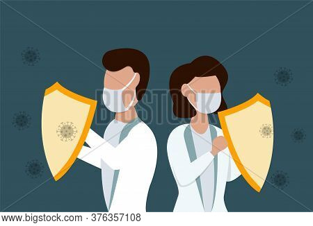 Male And Female Doctors With Sield Agains Coronavirus
