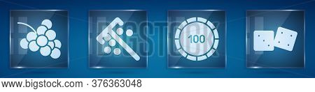Set Casino Slot Machine With Grape, Stick For Chips, Casino Chips And Game Dice. Square Glass Panels
