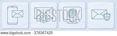 Set Line Mobile And Envelope, Mail And E-mail On Speech Bubble, Envelope Setting And Envelope With S