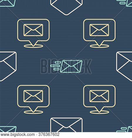 Set Line Envelope, Speech Bubble With Envelope And Express Envelope On Seamless Pattern. Vector