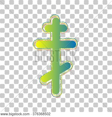 Cross Sign. Blue To Green Gradient Icon With Four Roughen Contours On Stylish Transparent Background