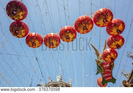 Lukang, Taiwan - October 18th, 2019: dragon lanterns Lukang Tianhou Temple, also known as Mazu Temple at Changhua, Taiwan