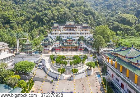 Nantou, Taiwan - September 15th, 2019: aerial view of famous landmark of BaoHu Dimu Temple at Puli, Nantou, Taiwan, Asia