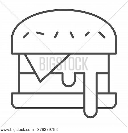 Cheeseburger Thin Line Icon, Street Food Concept, Burger Sign On White Background, Hamburger Icon In