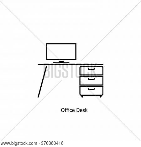 Simple Line Office Desk Icon Isolated On White Background From Office Space Collection. Office Desk 