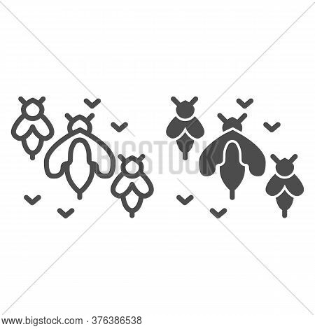 Bee Swarm Line And Solid Icon, Honey Concept, Honey Bees Sign On White Background, Colony Of Bees Ic