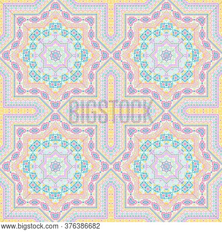 Subtle Portugese Azulejo Tile Seamless Rapport. Ethnic Geometric Vector Elements. Clothes Print Desi