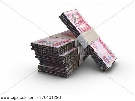 A Stack Of Bundled Uae Dirham Bank Notes On An Isolated Background - 3d Render