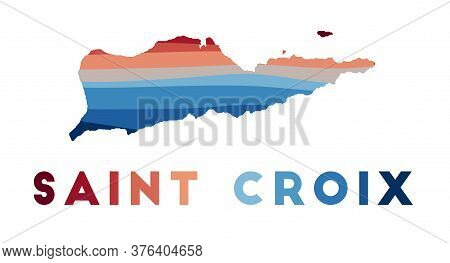 Saint Croix Map. Map Of The Island With Beautiful Geometric Waves In Red Blue Colors. Vivid Saint Cr