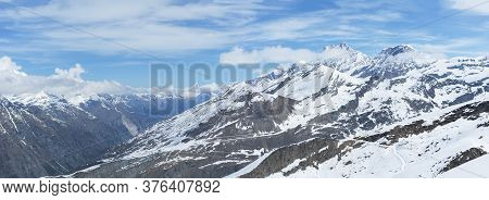 Idyllic Panorama Landscape Of Swiss Mountain, Viewed From Gornergrat