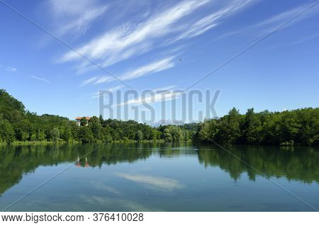 Adda River Near Trezzo, Milan, Lombardy, Italy, From The Cycleway