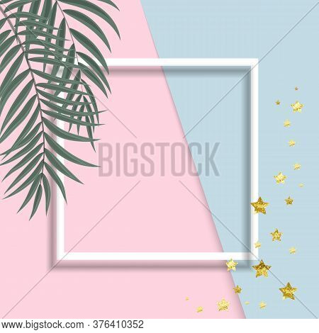Abstract Background With Palm Leaves And Frame. Vector Illustration