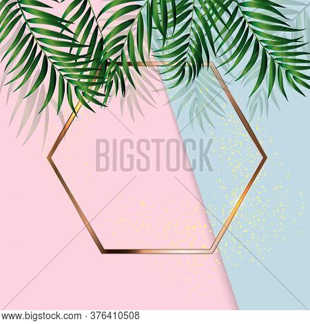 Abstract Background With Palm Leaves And Frame. Vector Illustration