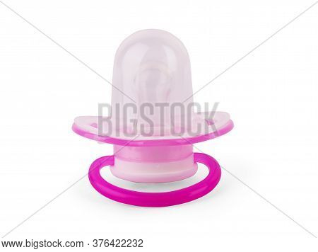 Pacifier Isolated On A White. Pink Baby's Pacifier Isolated On White Background.