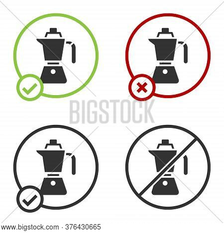 Black Coffee Maker Moca Pot Icon Isolated On White Background. Circle Button. Vector