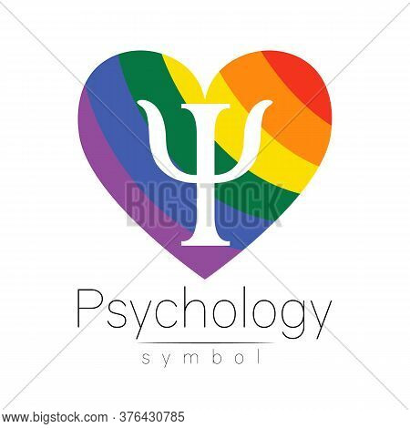 Modern Logotype Heart Sign Of Psychology. Letter Psi. . Creative Style In Vector. Design Concept. Ra