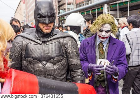 Osaka / Japan - March 18, 2018: Nipponbashi Street Festa, Colorful Cosplay And Anime Festival Held E