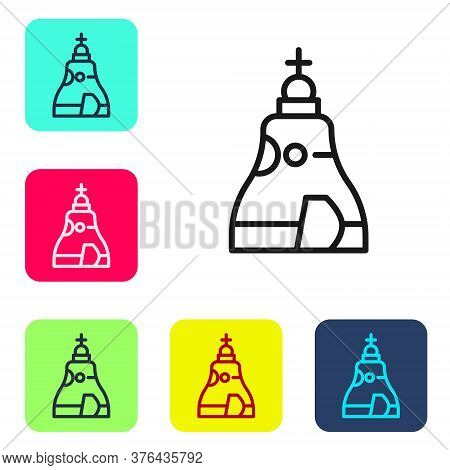 Black Line The Tsar Bell In Moscow Monument Icon Isolated On White Background. Set Icons In Color Sq