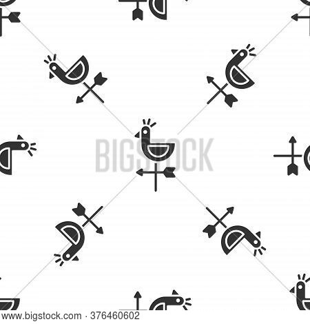 Grey Rooster Weather Vane Icon Isolated Seamless Pattern On White Background. Weathercock Sign. Wind