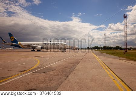 Ukraine, Kyiv - July 8, 2020: Passenger Aircraft Uia Airlenes. Boryspil International Airport. Many 