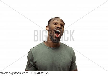 Lol, Lmao. Young African-american Man With Funny, Unusual Popular Emotions And Gestures On White Stu