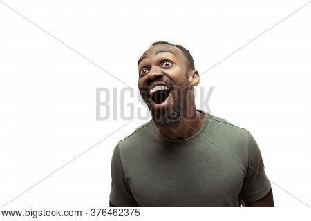 Lol, Lmao. Young African-american Man With Funny, Unusual Popular Emotions And Gestures On White Stu