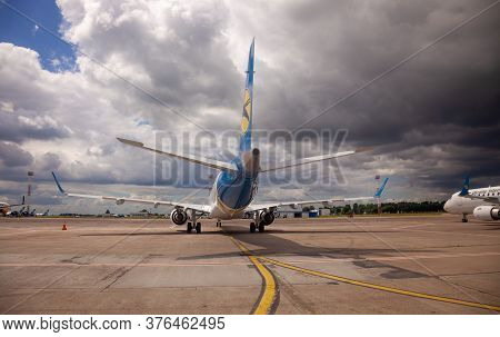Ukraine, Kyiv - July 8, 2020: Passenger Aircraft Uia Airlenes. Boryspil International Airport. Many 