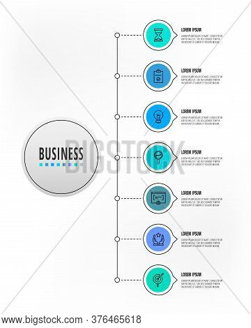Infographics Circles With 7 Steps, Icons. Flatline Vector Template. Can Be Used For Seven Business,