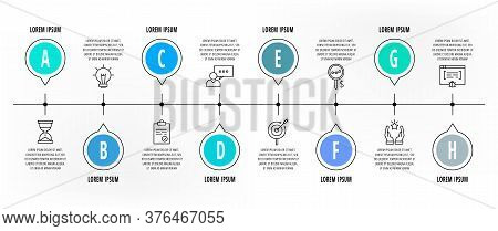 Infographics Circles With 8 Steps, Icons. Flat Line Vector Template. Can Be Used For Eight Diagrams,