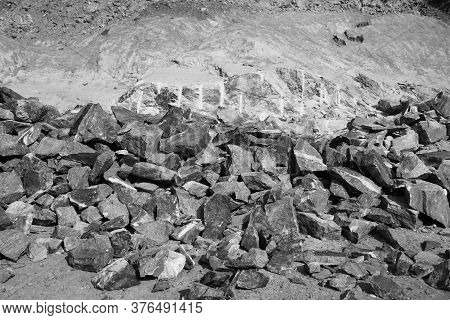 Black And White Image Of Pile Of Rocks I.e. Lithium Mining And Natural Resources Like Limestone Mini