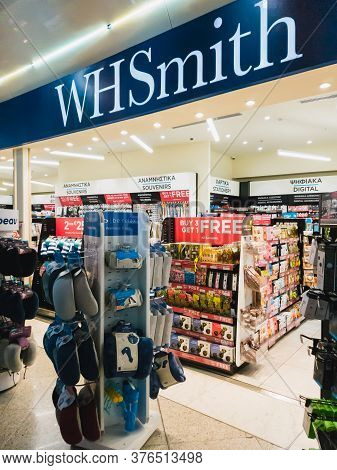 Athens, Greece - February, 11 2020: A Whsmith Storefront In Athens International Airport Eleftherios