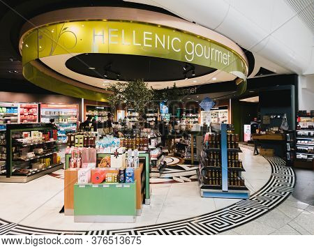 Athens, Greece - February, 11 2020: Hellenic Duty Free Shops Area With Hellenic Gourmet Shop With Di