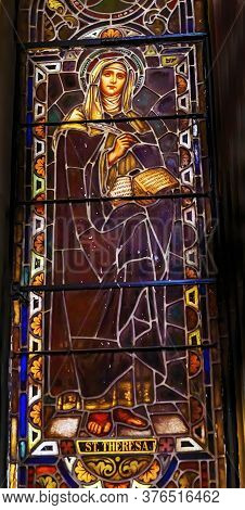 San Antonio, Texas - October 8, 2019 Saint Theresa Stained Glass Saint Mary's Catholic Church San An