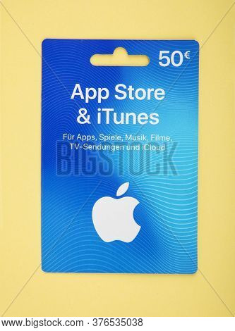 Wetzlar, Germany - 2020-06-05: App Store& Itunes  Gift Card Voucher For Apple App Store Itunes Money