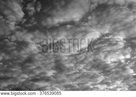 Altocumulus Clouds, Can Be Used As Background. Black And White.