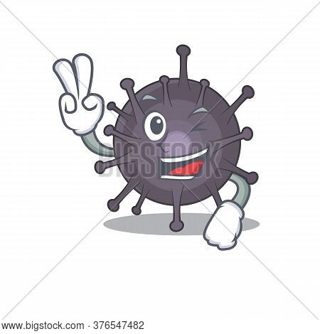 A Joyful Salmonella Cartoon Mascot Style Show Two Fingers Pose